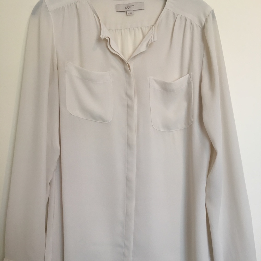 LOFT Off-White Woven Blouse with Pockets